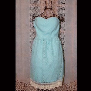 Lace Dress by Vanity, Strapless Aqua Color Dress Size Small